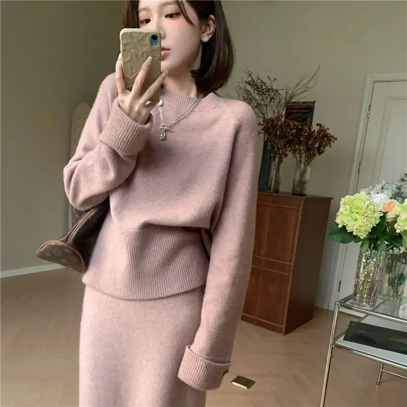 Two Piece Sets Womens Outifits Skirt Sets Lazy Soft Knit Sweater Long Skirts High-end Suits Office Lady Autumn Winter Outerwear