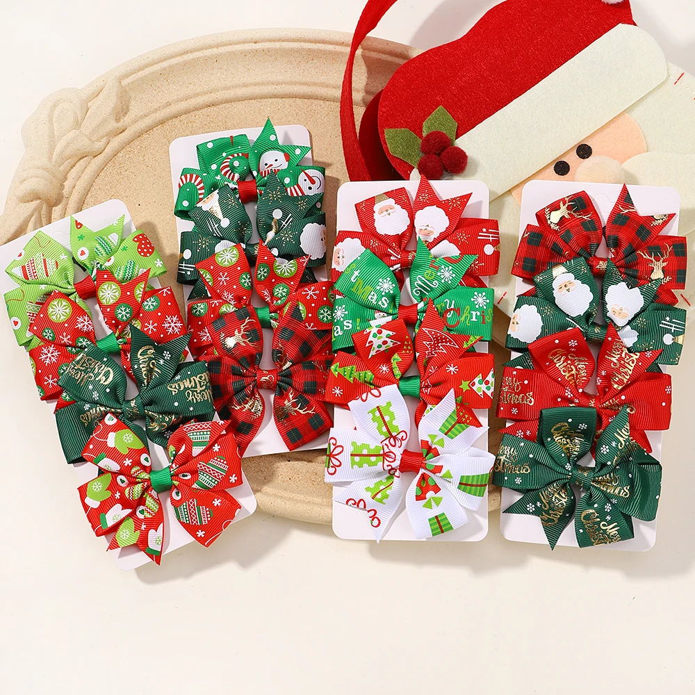 

4Pcs Christmas Ribbon Bows Hair Clips for Girls Festive Bowknot Hairpin Snowman Party Headwear Hair Accessories Gift for Kids