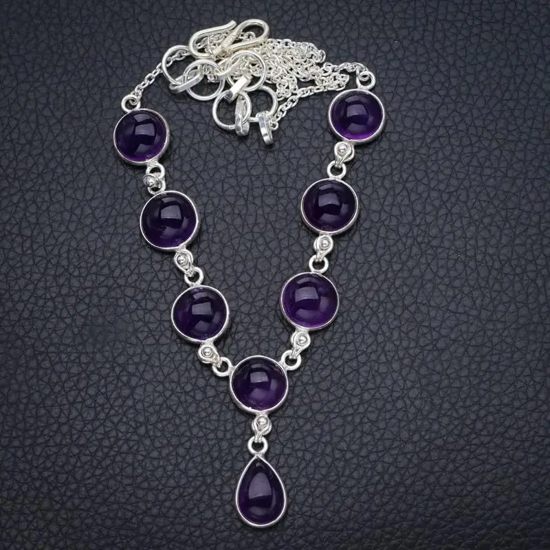 StarGems Natural Amethyst Handmade 925 Sterling Silver Necklace 18 1/2