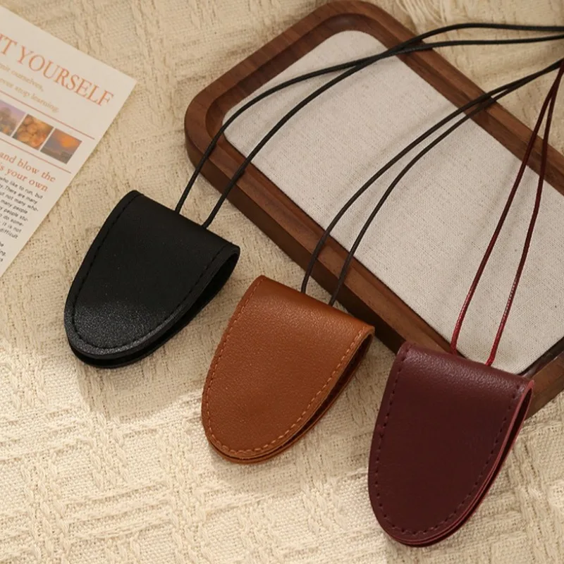 Leather Neck Hanging Glasses Storage Clip Trendy Hidden Button Sunglasses Rack Simple Temperament Glasses Storage Accessories