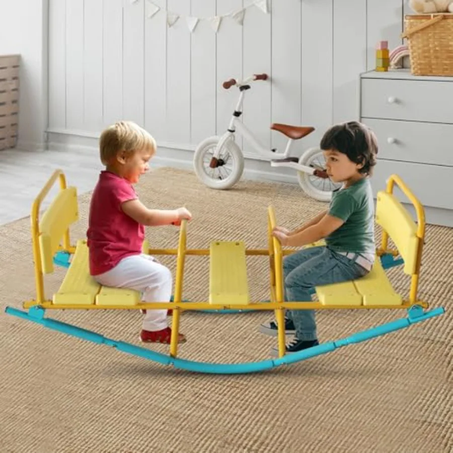 

3-Seat Seesaw Rocking Horse Outdoor Playground Toy for Toddlers 3- with Safety Handles