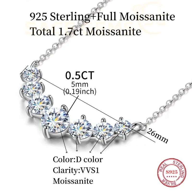 أحجار كريمة ساتشي-قلادات دلاية ماسية للنساء ، مجوهرات حفلات زفاف متلألئة ، قلادة فضة GRA S925 ، D VVS1 ، 1.7 قيراط