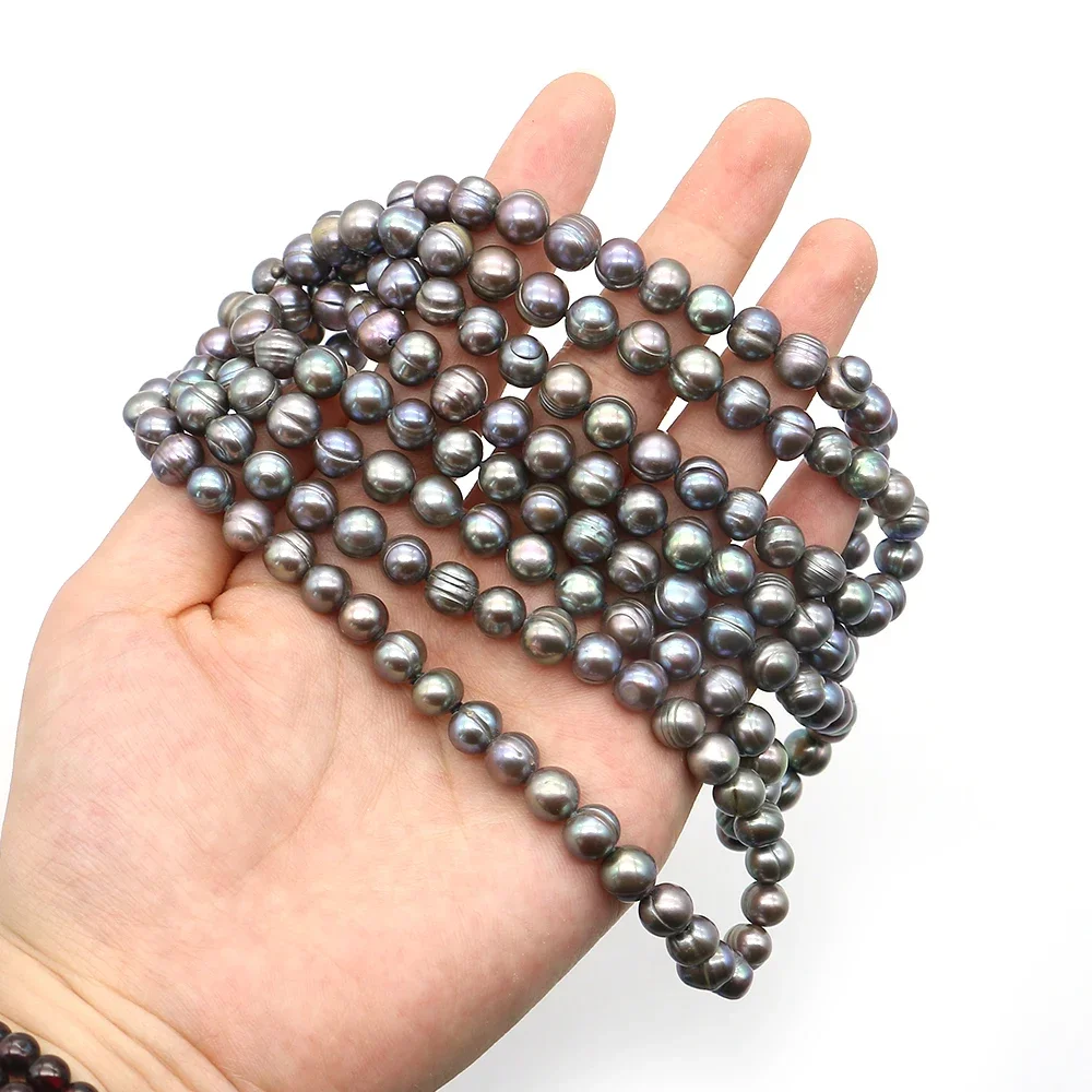 Creative Dyed Black Natural Freshwater Textured Straight-hole Round Pearl Necklace 122cm Jewelry Accessories Gift Souvenir