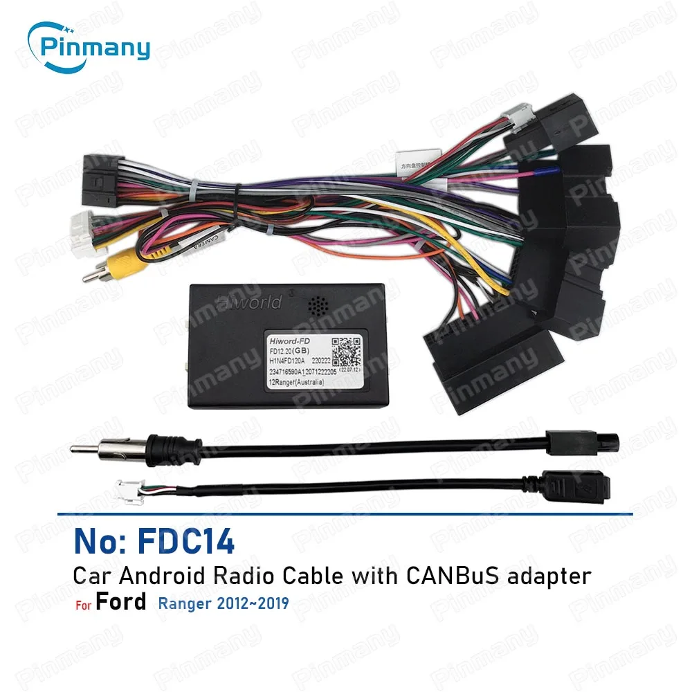 Install Aftermarket Car stereo Radio Cable Power audio Wire Harness connector CAN Bus Adapter FDC14 for Ford Ranger 2012