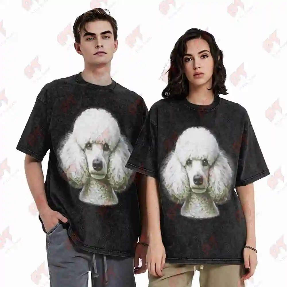 Poodle Dog Face Vintage Washed Tee Pure Cotton T-Shirt view 5