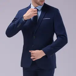 1 Set Blazer Pants Solid Color Turndown Collar Long Sleeve Slim Fit Two Buttons Formal Suit for Wedding Banquet Prom