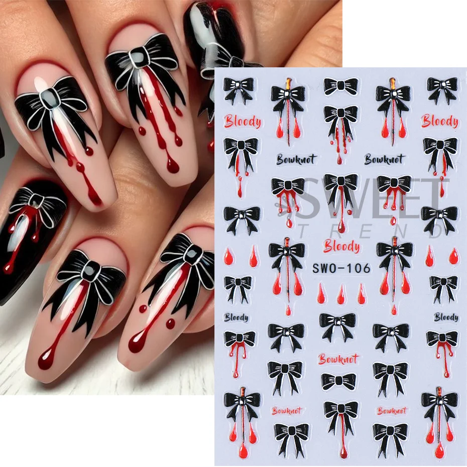 2 Stück Halloween-Nagelaufkleber, verrückter Ausdruck, Clown-Gesicht, Schleife, Sternmuster, Nagelaufkleber, DIY-Maniküre-Dekoration, Nagelzubehör – Detail 4