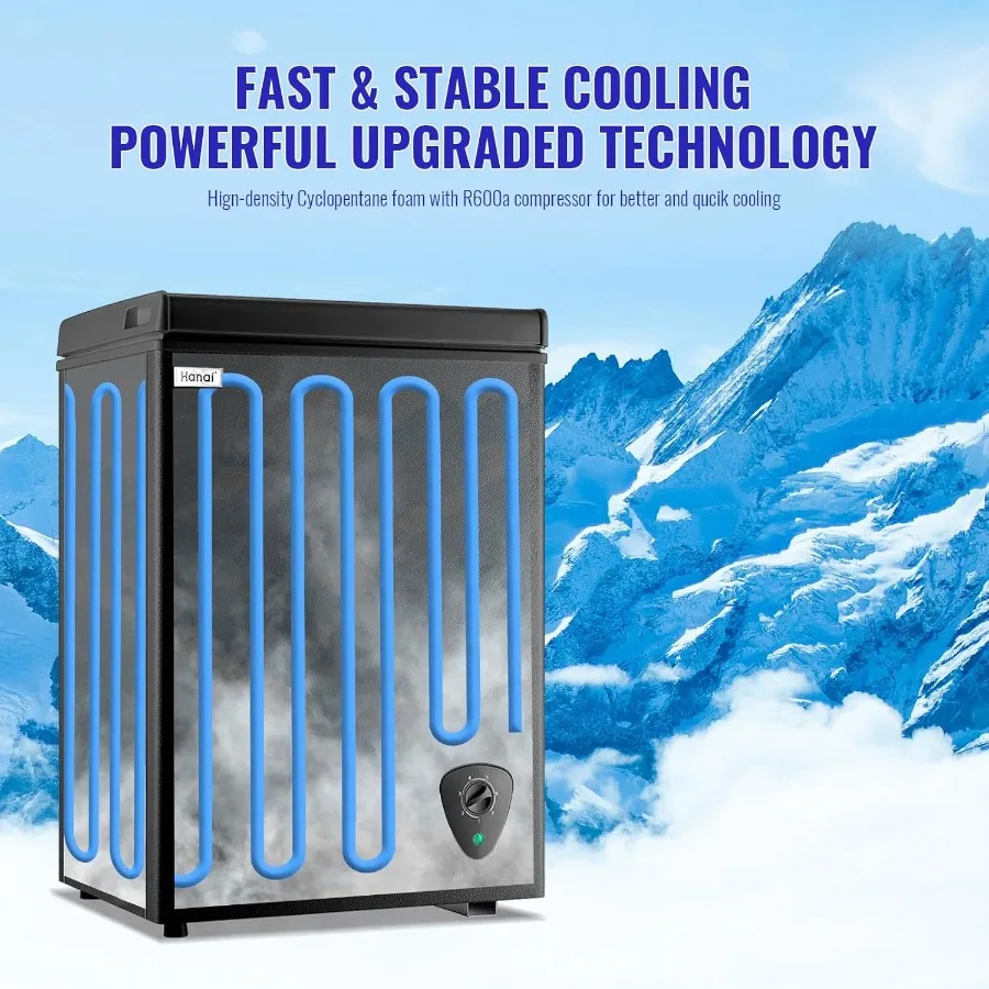 WANAI Deep Freezer Black Small Chest Freezers with Storage Basket Top Open Door Mini Compact Freezer 7 Temperature Control for