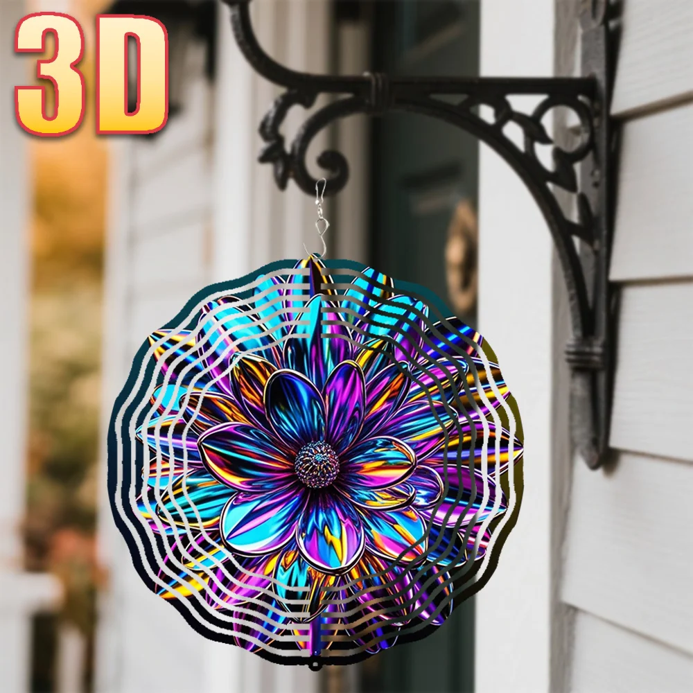 CIFBUY 3D Colorful Metal Flower Wind Chime Spinner with 360 Rotating Hook Durable Outdoor Lawn Hanging Ornament for Garden Patio