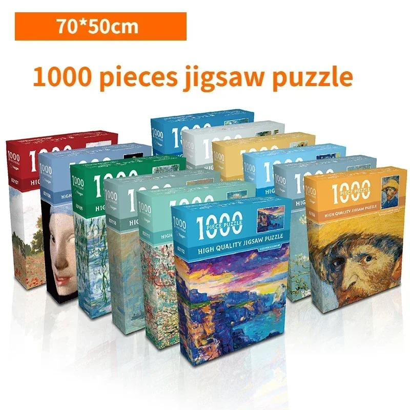 

High Quality 70*50cm Jigsaw Puzzle Van Gogh Sunflowers, Almond Blossom, Starry Night 1000 pcs The World Famous Paintings Adult