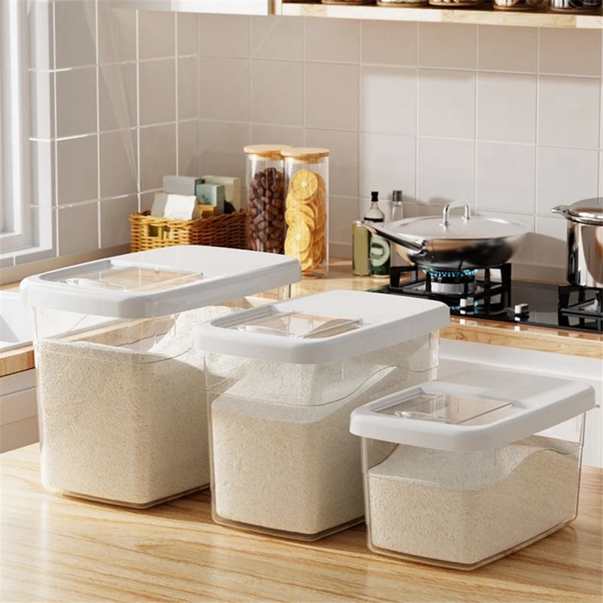New Rice Storage Box Rice Dispenser Rice Container Grain Storage Jar Cereal Dispenser Pet Food Container Kitchen Organizer,S