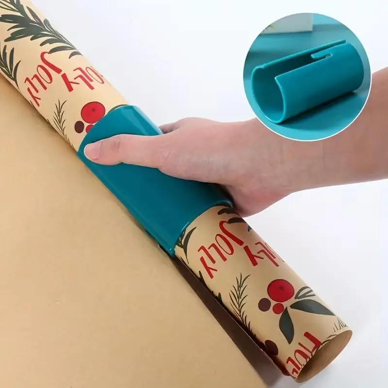 2pcs Christmas Paper Cutter: Manual Plastic Wrap Tool for Gift Wrapping, No Battery Needed.