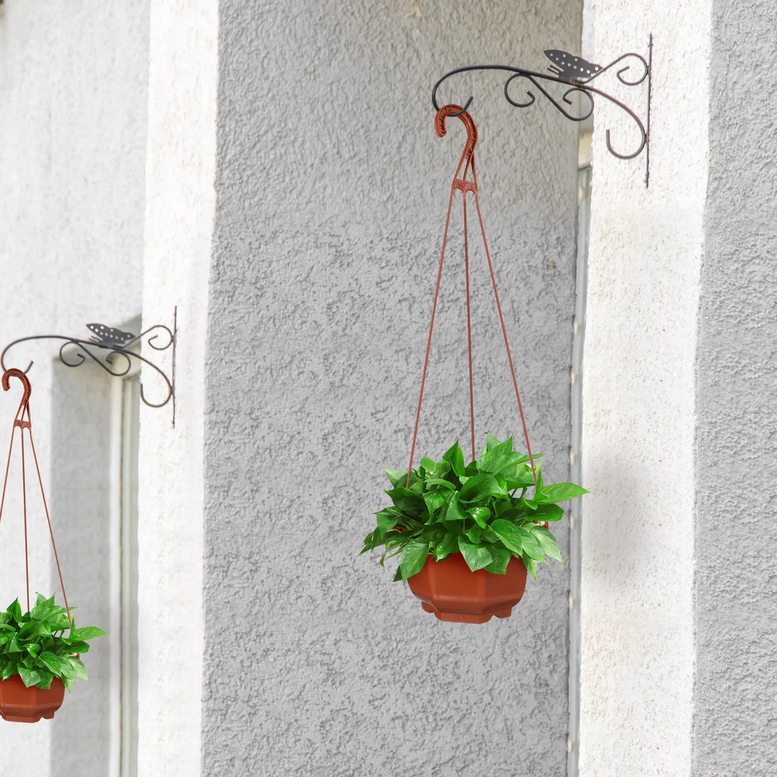 Bild 3: 10er-Set Kunststoff-Hängeblumentöpfe mit Haken für Balkon und Garten, Platzsparende Dekorative Achteckige Hängepflanzgefäße
