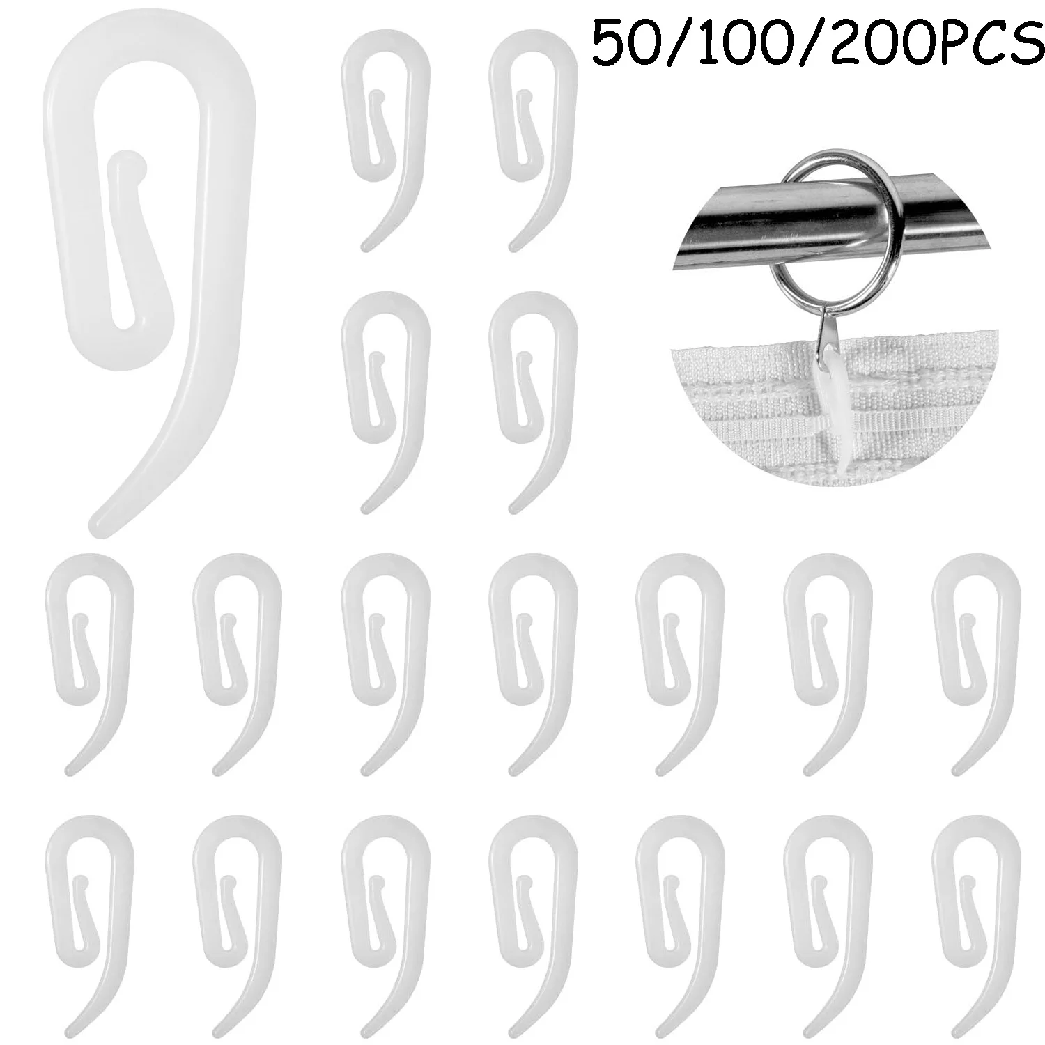 50-200PCS Curtain Hanging Hooks Ring Window Curtain Hanger Hooks White Plastic Curtain Hook For Home Office Curtain Accessories