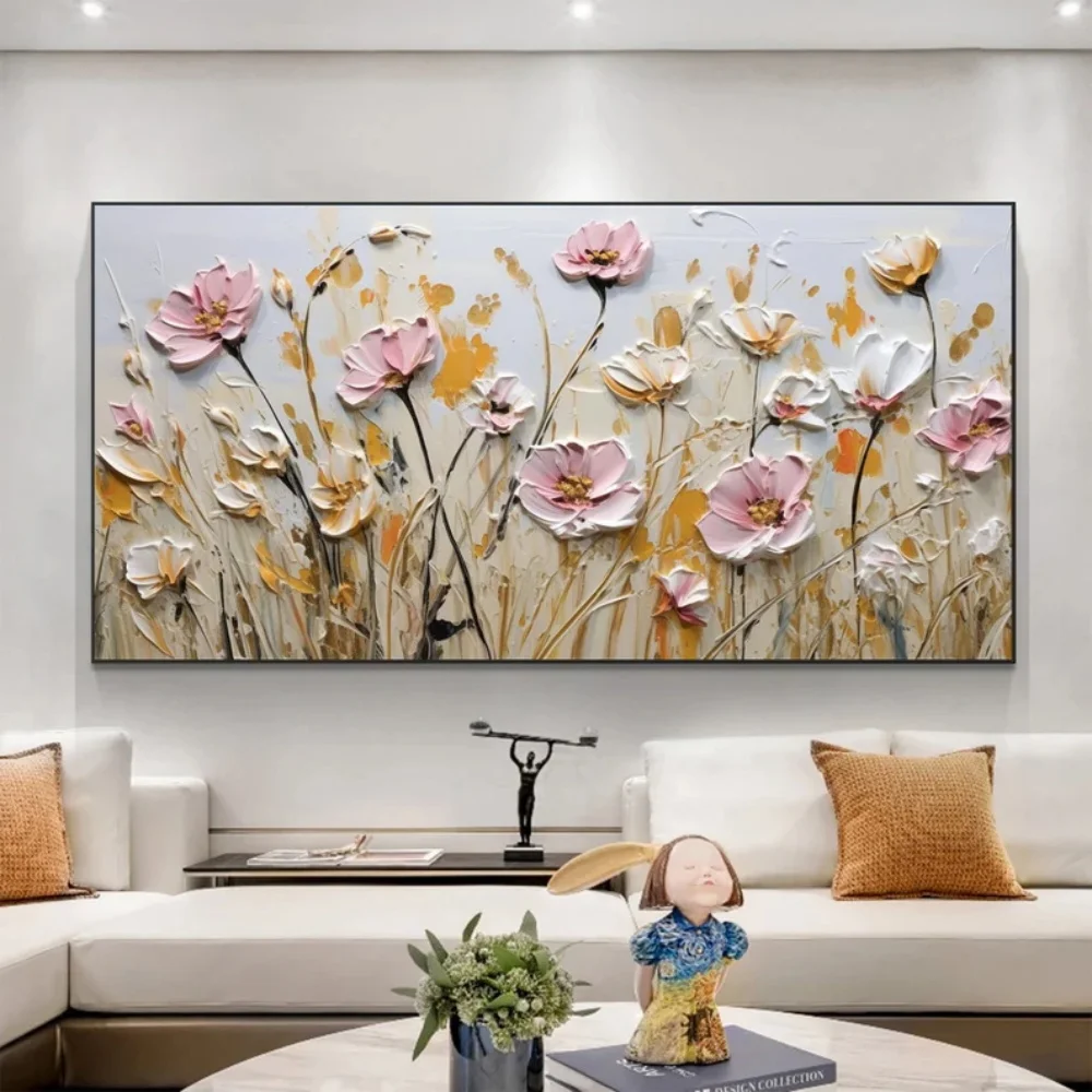 Custom Hand Painted Heavy Paints Textured Canvas Colorful Natural Flower Landscape Oil Painting for Home Goods Wall Art Decor