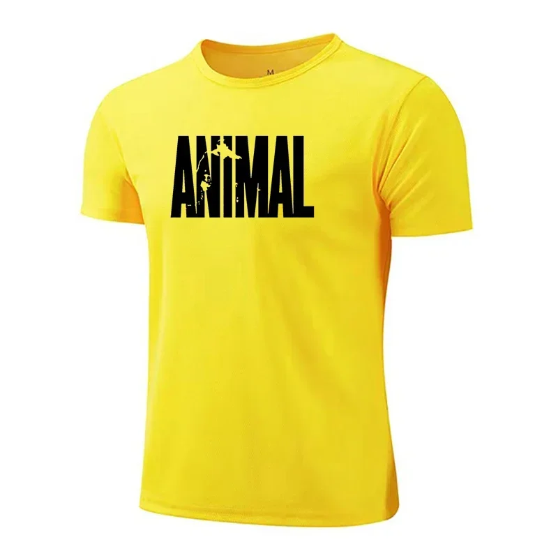 Mens Quick Dry Sports Short Sleeve T Shirt ANIMAL Letter Fitness Shirt Gym Running T-Shirt Men Casual Breathable Sportswear