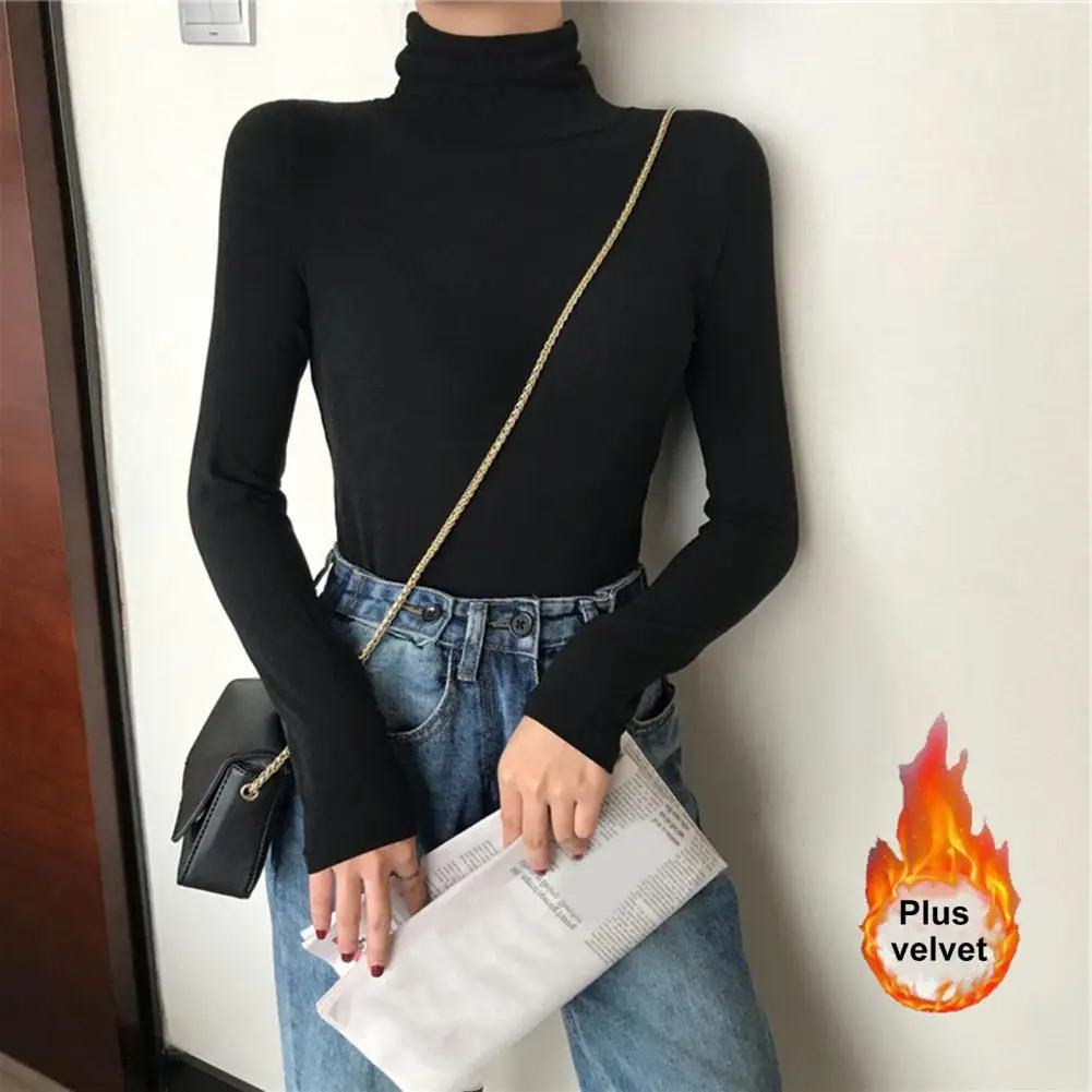 Warm Women Sweater Skin-friendly Anti-shrink Polyester Concise Turtleneck Elasticity Base Shirt  Pullover Tops Elastic