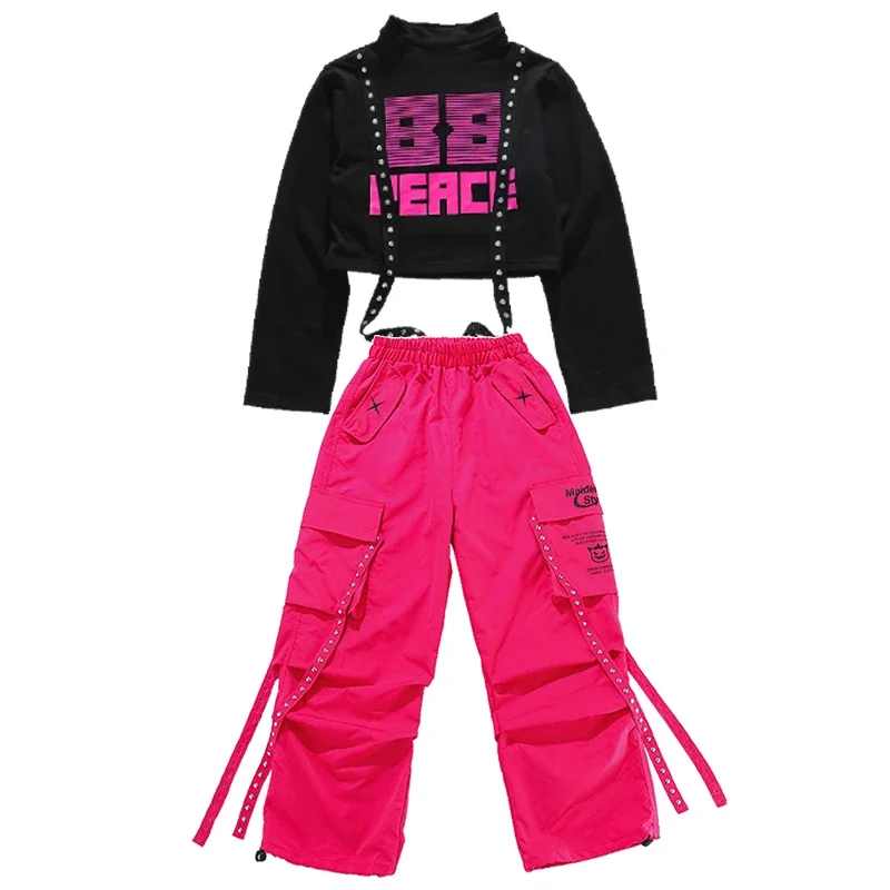 

Korean Child Streetwear y2k Fashion Girls Street Style Dance Performance Clothings Suit Teenage Kids Streetwear Hip Hop Costume