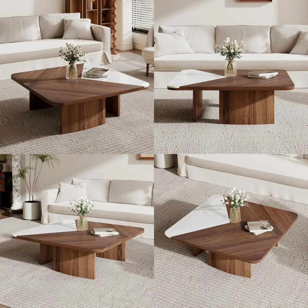 

Современный квадратный журнальный столик из орехового дерева и мрамора середины века с прочным основанием для гостиной