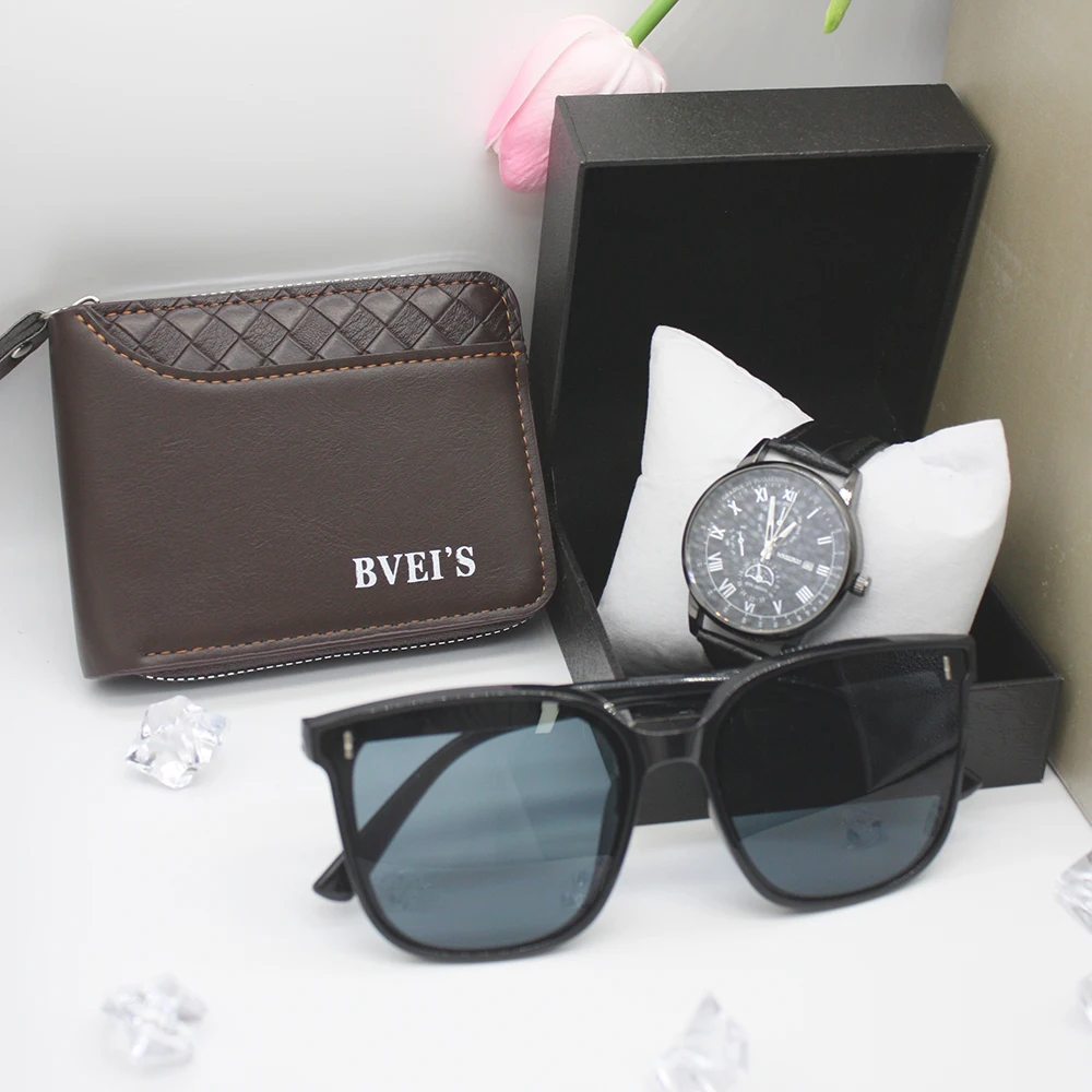 

3pcs Set Original Brand Watches Glasses Cycling Man Wallet Shock Resistant Portable Leather Waterproof Watch for Sports