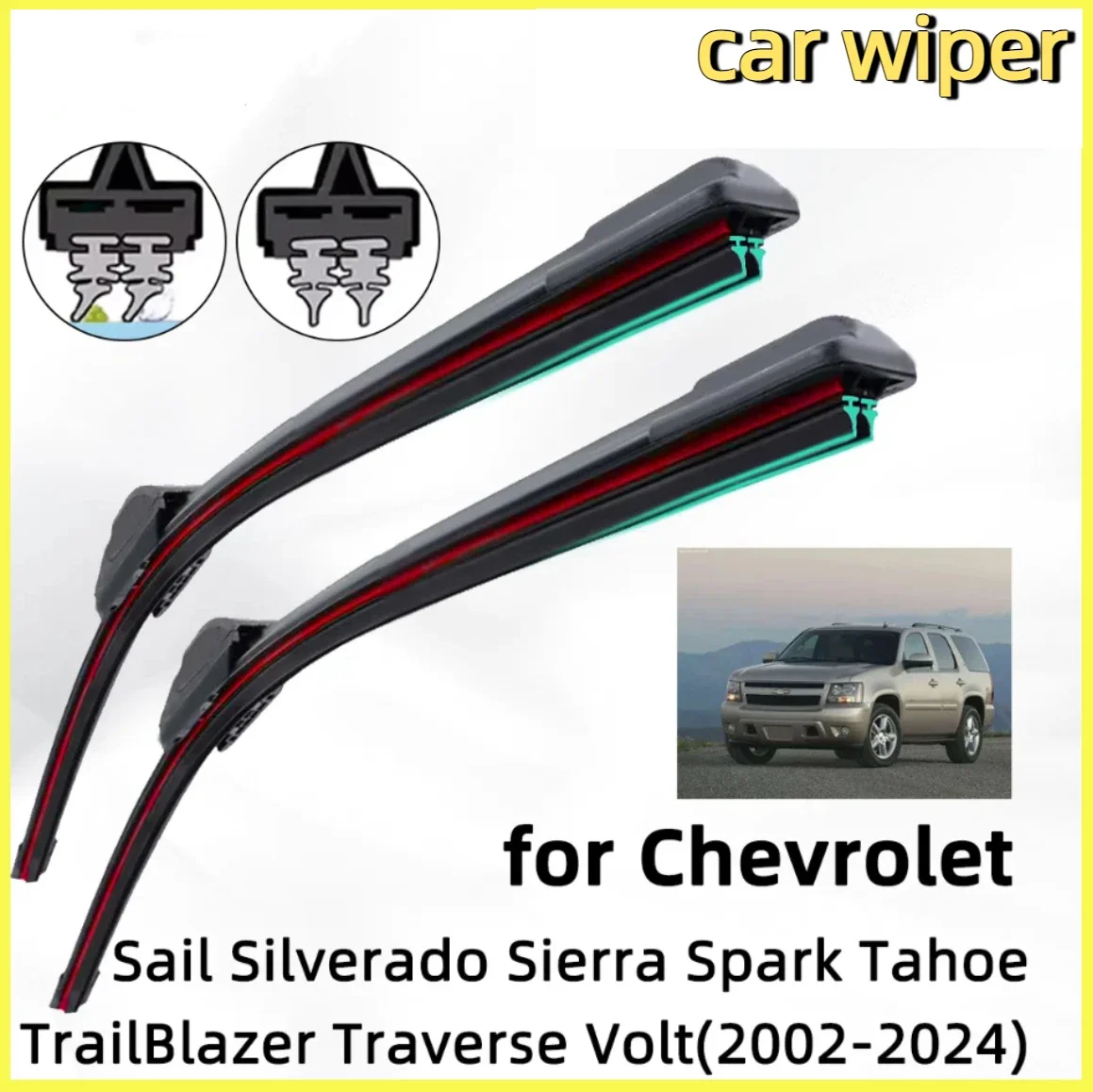 

Double Rubber Car Wiper for Chevrolet Silverado Spark Tahoe Trax Volt Front Wiper Blades Brushes Cutter Accessories Windscreen
