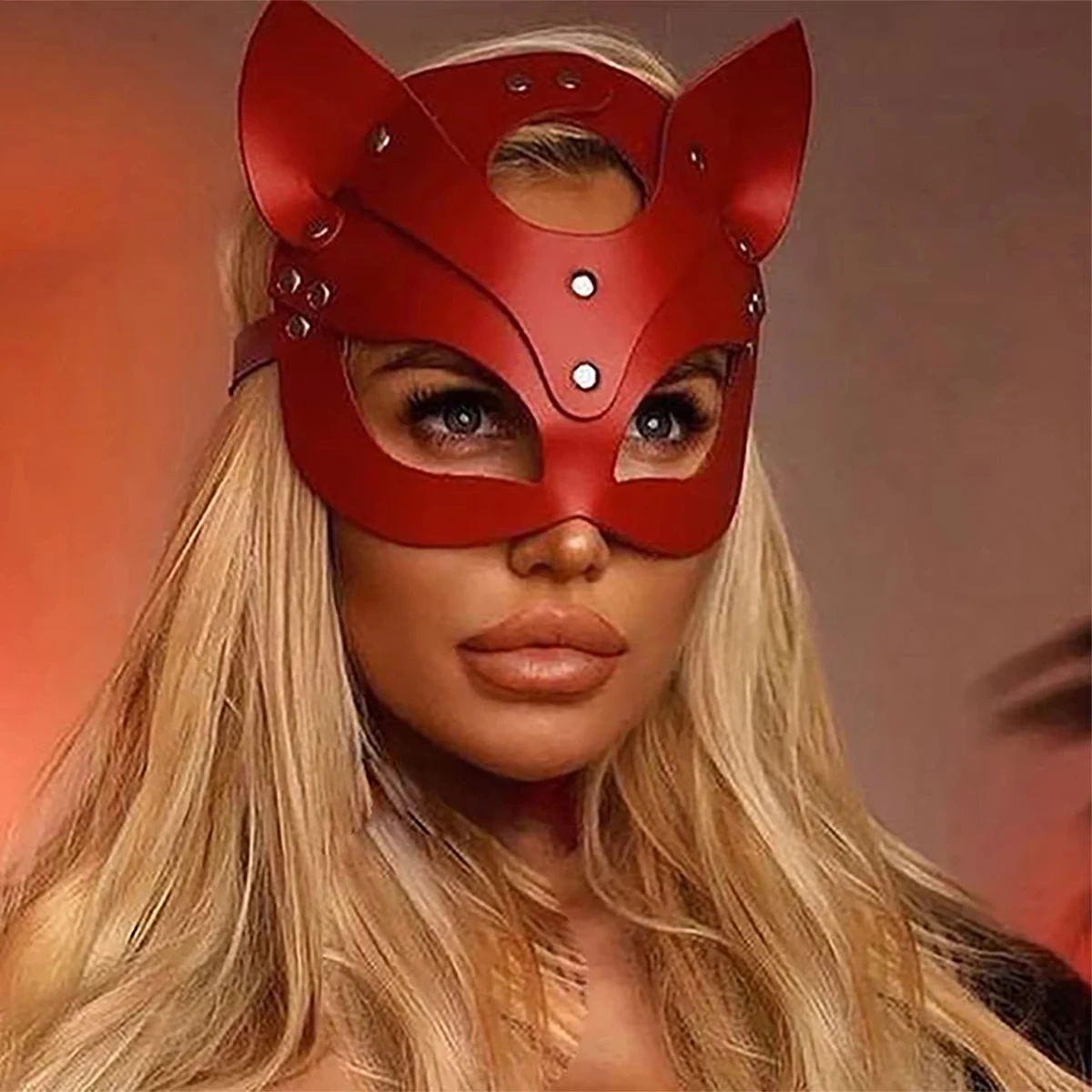 Red Black Pink Leather Cat Mask Women Sexy Half Face Bondage Gothic BDSM Masquerade Party Fancy Cosplay Accessories image 4