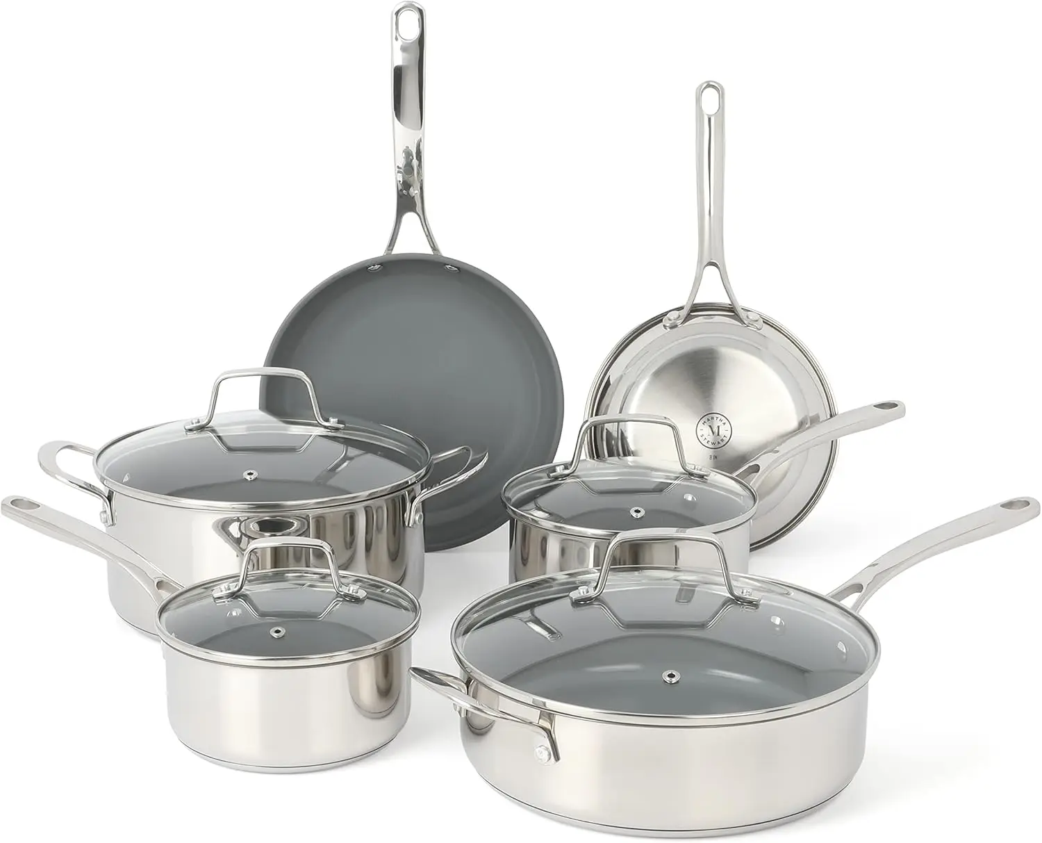 

Delaroux 10 Piece Stainless Steel Pots and Pans Kitchen Cookware Set w/PFAs Free Premium Nonstick Ceramic Interior