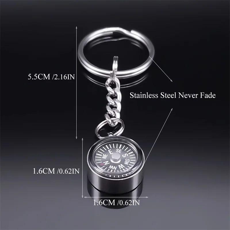 Mini Survival Tool Outdoor Compass Key Chain for Women Men Stainless Steel Navigator Compasses Key Ring Jewelry Gifts K6133S08