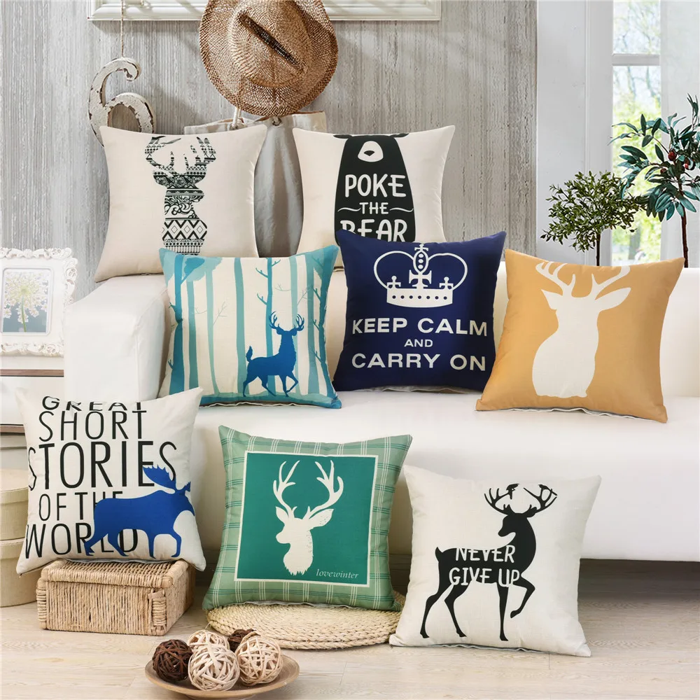 45x45cm Animal Deer Printed Home Sofa Cushion Cover Christmas Decoration Throw Pillowcase Xmas Gift