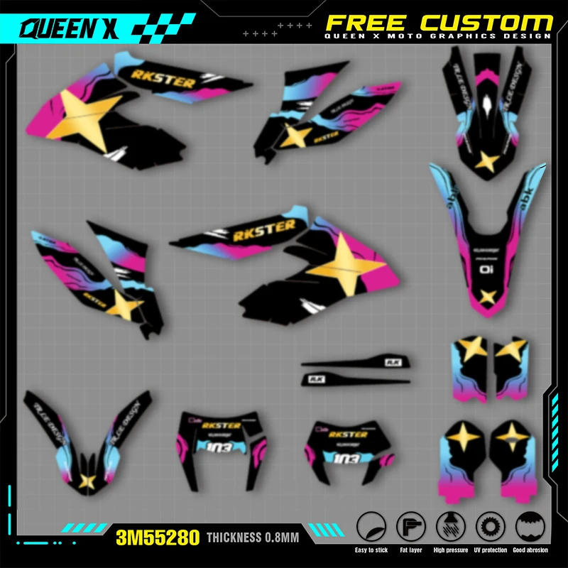 Kit de pegatinas gráficas de carenado de motocicleta QUEEN X MOTO para KTM Freeride 2012-2017 2018-2021 Nuber nombre personalizado