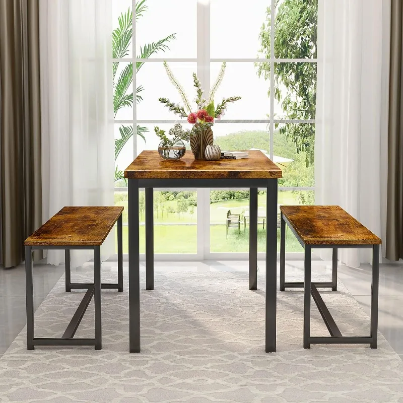 AWQM-mesa de comedor con dos bancos, conjunto de cocina para 4-6 personas, 43,4x23,7x28,6 pulgadas