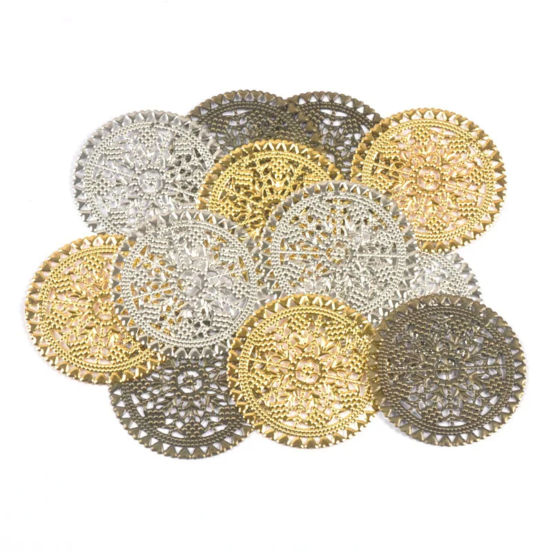 10 szt. Okrągłe metalowe ozdoby filigranowe w kształcie kwiatów, łączniki do tworzenia scrapbooków, dekoracje DIY, rękodzieło, dekoracje do domu yk0896
