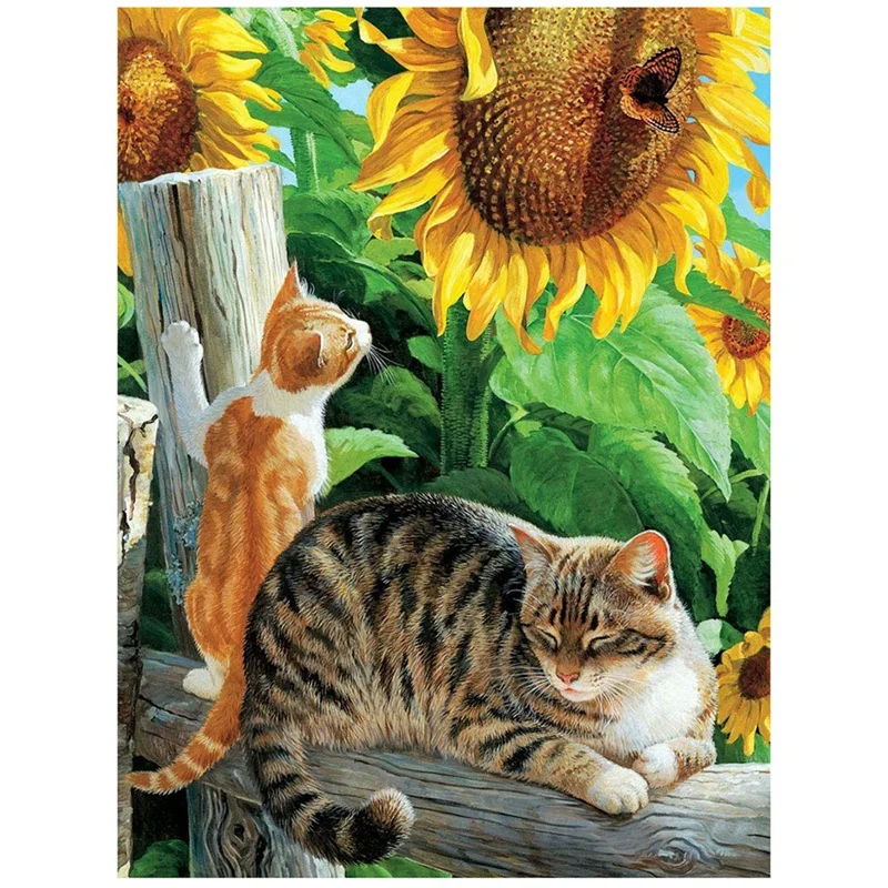 Diy Round Diamond Diamond Painting Exquisite Diamond Painting Set Cat Flower Sunflower Pattern Diamond Painting