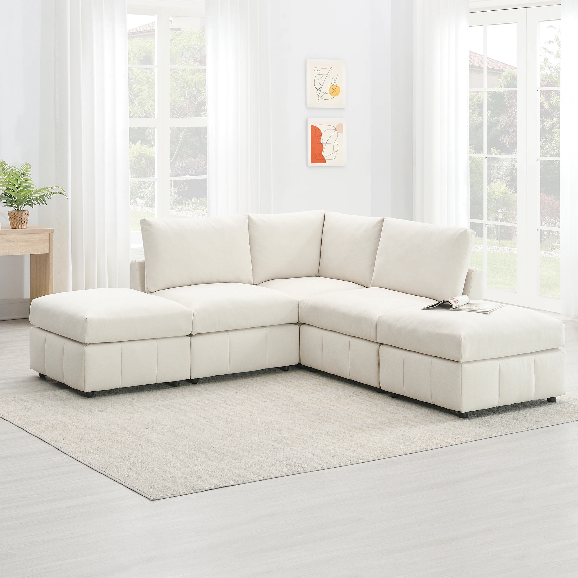 

93'' Modern 5-Seat Sectional Sofa with Vertical Stripes, Convertible Ottomans, Modular L-Shaped Couch for Living Room, Apartment