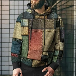 Funny Men's Hoodie 3d Simulation Stitching Plaid Print Hooded Sweatshirts Men Clothing Oversized Street New Designer Pullovers