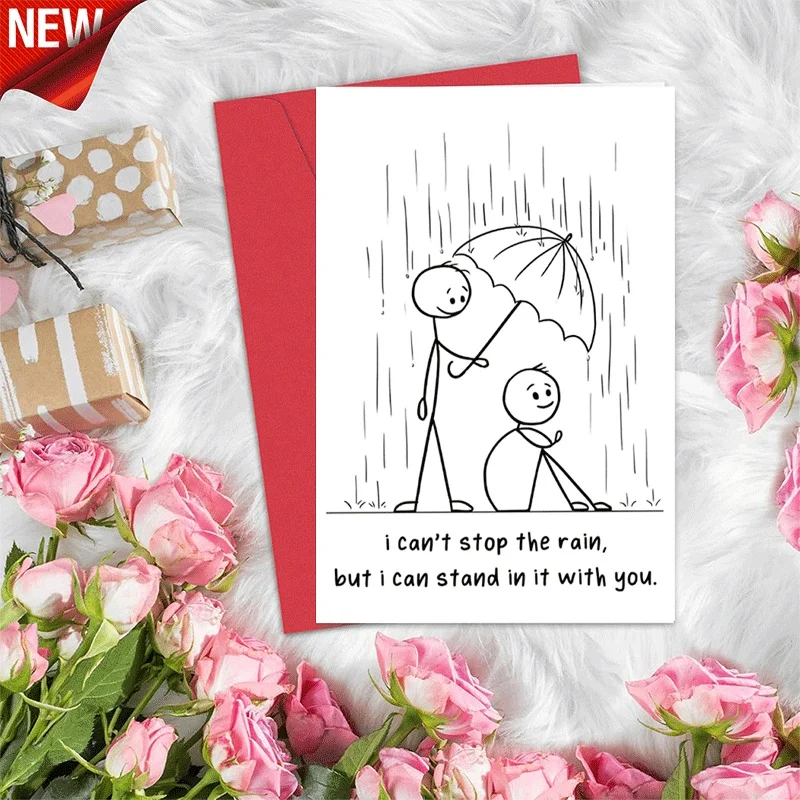 

Sympathy Greeting Card, I Can't Stop the Rain But Stand With You Theme Encouragement Card for Friend Family