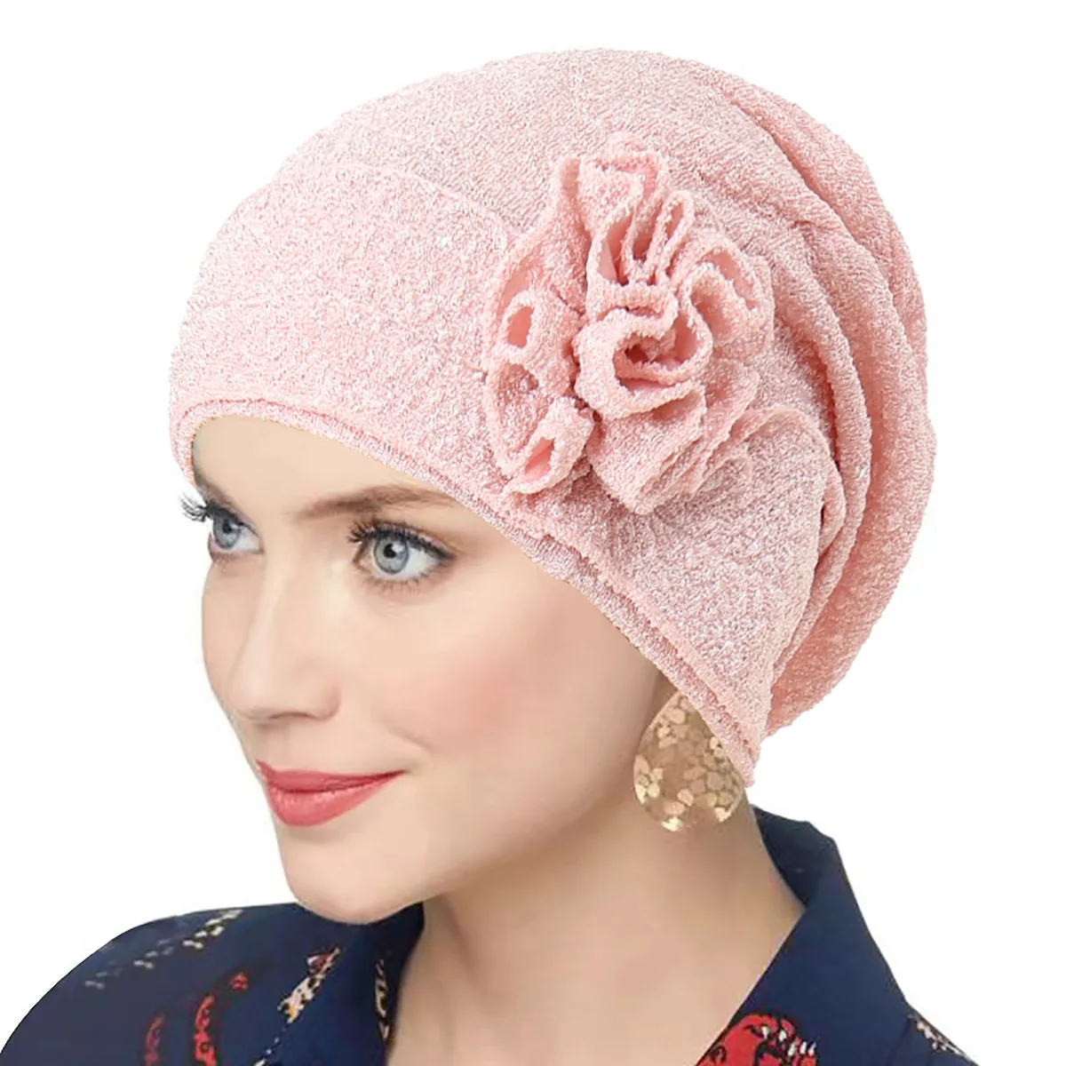 Gorros con purpurina para Mujer, gorro de quimio musulmán, Hijab, Turbante de flores, gorro para la cabeza, bufanda para la caída del cabello, Turbante para Mujer