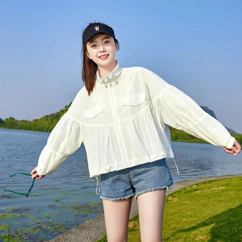 

Sunscreen Coat Women's Thin Summer Fashion New Breathable Joker Sun-Protective Clothing Jacket Cardigan Short Outwear Female Top