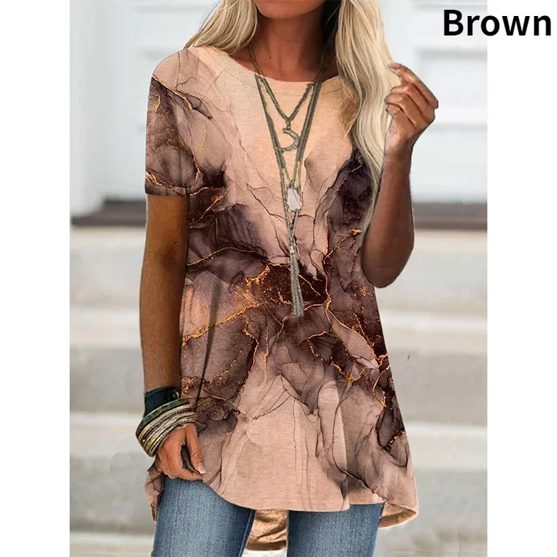 2023 Summer Women Clothing S-5XL Fashion Casual Blouse Floral Graphic Printed Short Sleeve Casual Tunic Loose O-Neck Tops