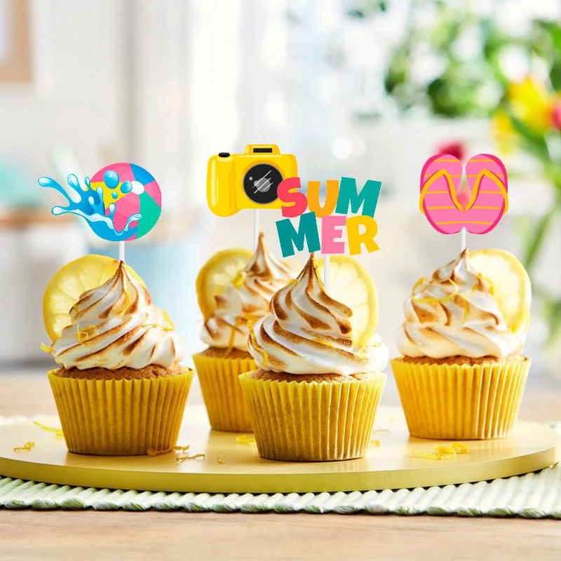 New 12PCS Summer Beach Themed Cupcake Decoration For Children's Birthday Parties Cake Decoration