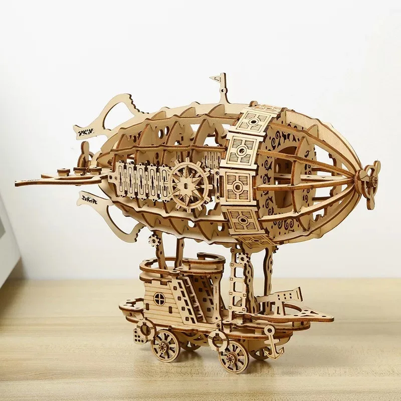 

3D Wooden Airship Puzzle Mechanical Transmission DIY Assembly Model Creative Toy Manual Building Kit Home Decor Birthday Present