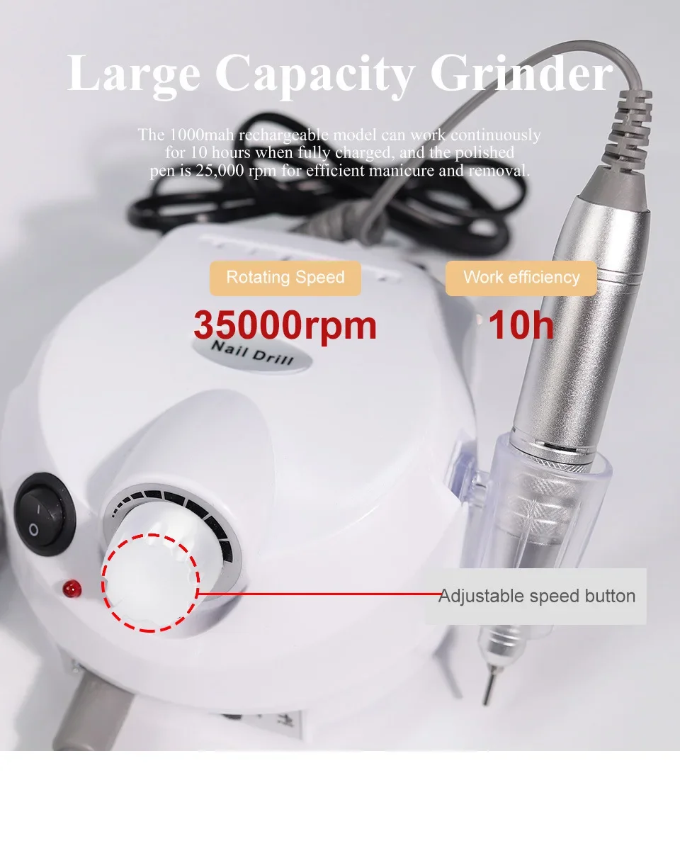 Ponceuse à ongles électrique portable, machine de manucure professionnelle, ensemble de forets à ongles, équipement de polissage de salon, 35000 tr/min