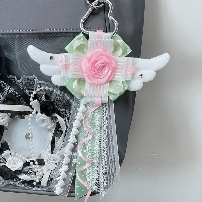 bag charm chain y2k accessories rose ita bag decoration lace ita bag rosette clac closure for bag bag pendant bag hanger