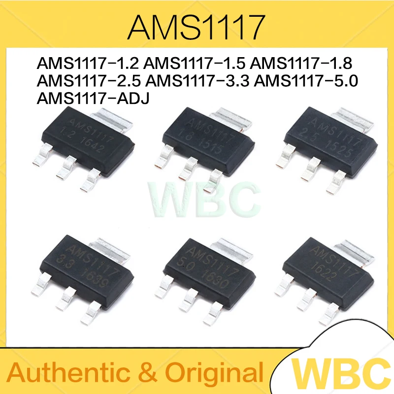 50Pcs Voltage Rugulator AMS1117 3V3 AMS1117-1.2 AMS1117-1.5 AMS1117-1.8 AMS1117-2.5 AMS1117-3.3 AMS1117-5.0 AMS1117-ADJ SOT223