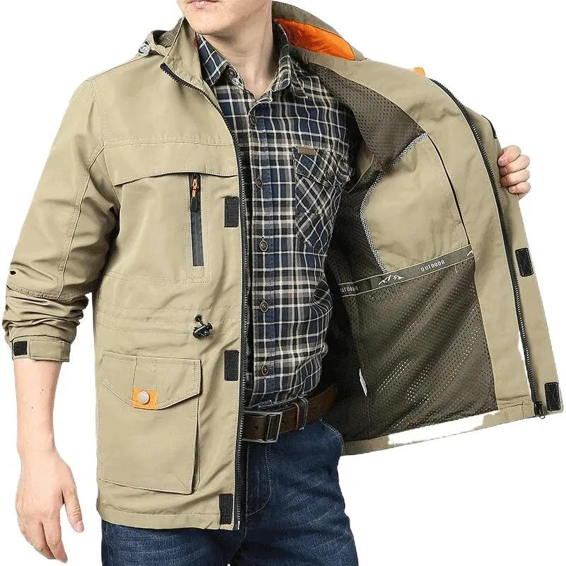 Spring and Autumn New Outdoor Sports Windproof Multi-pocket American Workwear Jacket Men's Casual Loose Oversized Hooded Coat