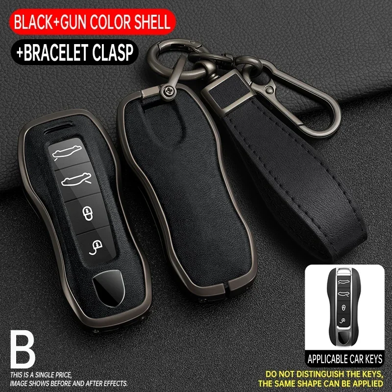 For Porsche Panamera Cayenne 971 911 9YA Boxster Zinc Alloy Leather Car Remote Smart Key Case Protecticve Cover Holder Keychain