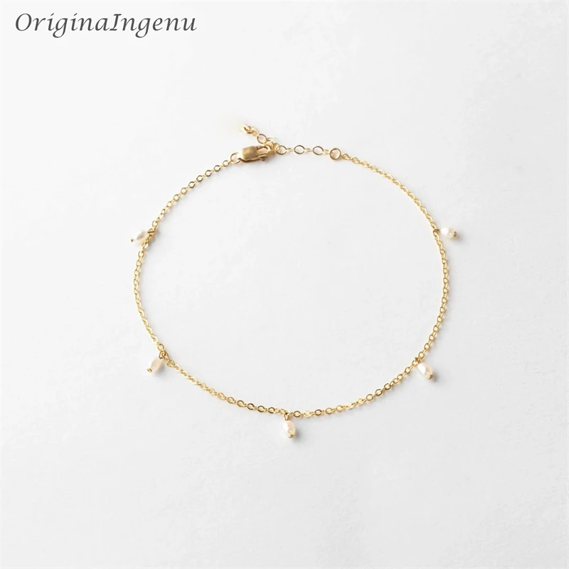 Cavigliera fatta a mano con perle riempite d\'oro 14K gioielli di perle d\'acqua dolce di alta qualità bracciale resistente all\'appannamento