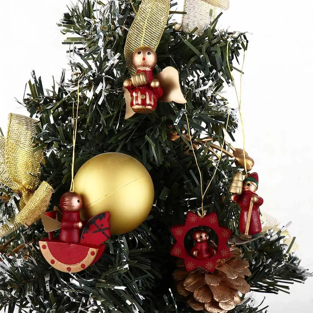 Cute Mini Christmas Puppet Creative Cartoon Wooden Santa Claus Pendant Handmade Reusable Christmas Tree Hanging Pendants