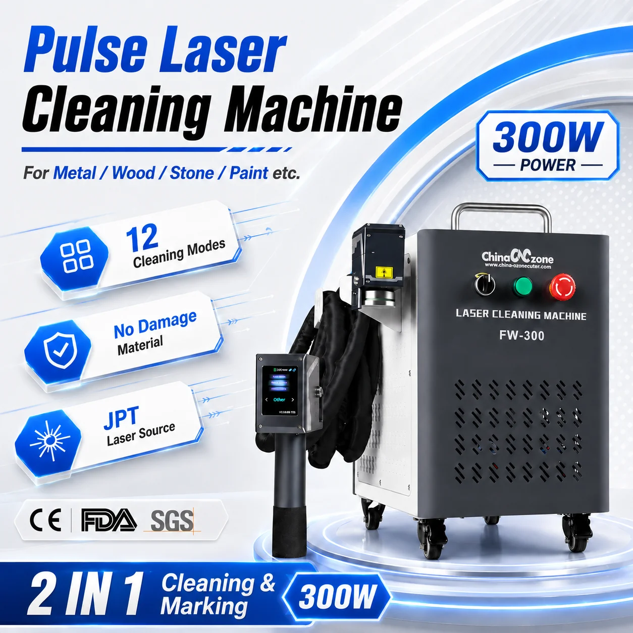 300W JPT 2 IN 1 Pulse Laser Cleaning Machine Simple Marking Laser Cleaner No Damage Material for Metal Wood Rust Oil Paint Graffiti