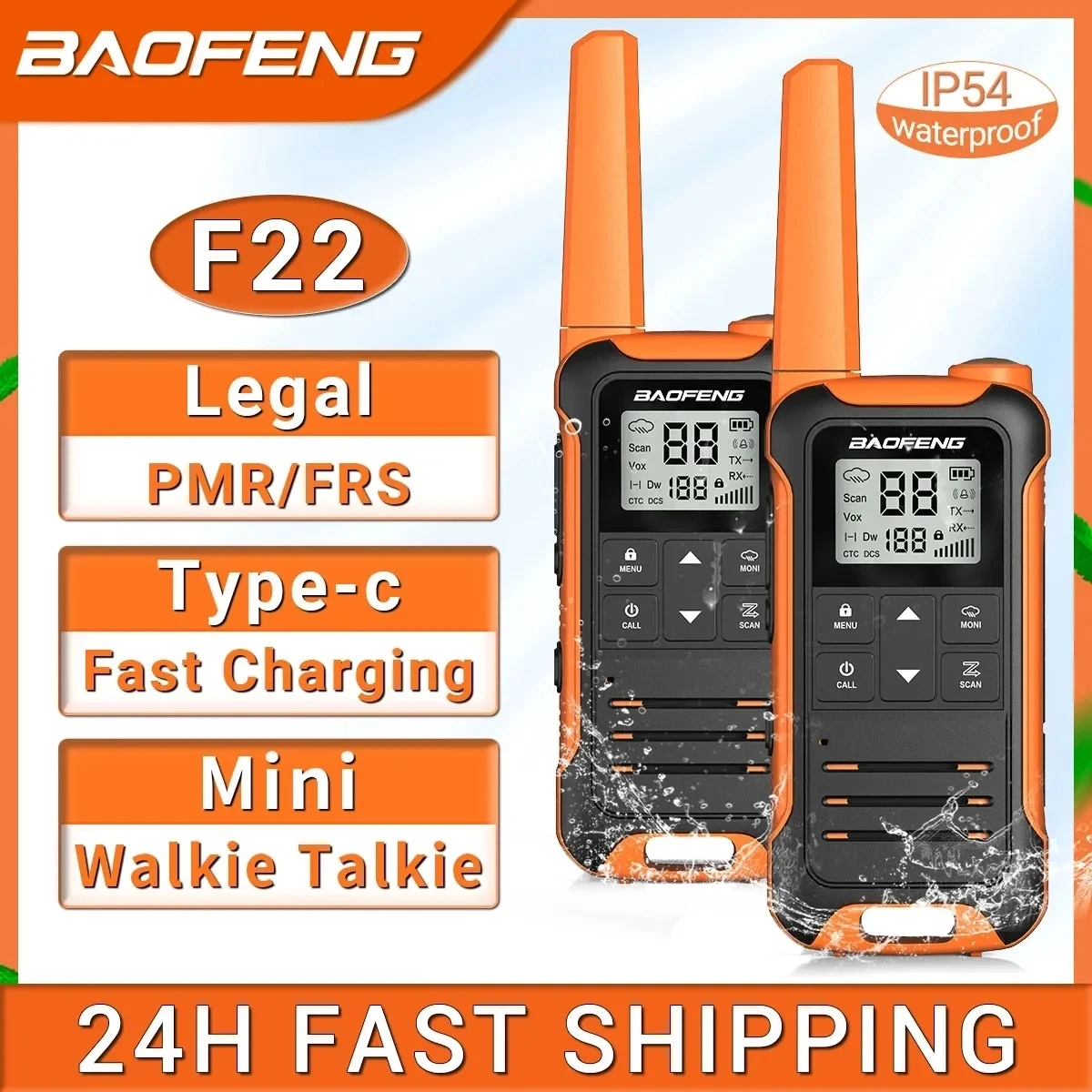 Baofeng-F22 Portátil Mini Walkie Talkie, Rádio Comunicação, Walkie Talkie Profissional, Walkie Talkie, Transceiver Radio, PMR446, FRS, 2Pcs